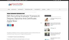 
							         NIS Recruiting Graduate Trainees In Degree, Diploma And Certificate ...								  
							    