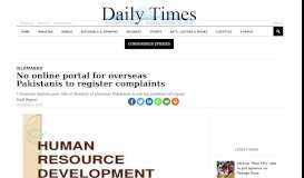 
							         No online portal for overseas Pakistanis to register complaints - Daily ...								  
							    