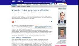 
							         Not really cricket: Home bias in officiating | VOX, CEPR Policy Portal								  
							    