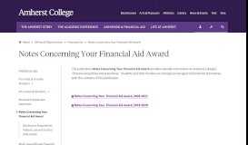 
							         Notes Concerning Your Financial Aid Award - Amherst College								  
							    