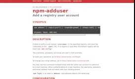 
							         npm-adduser | npm Documentation								  
							    