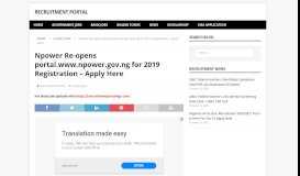 
							         Npower Re-opens portal.www.npower.gov.ng for 2019 Registration ...								  
							    