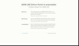 
							         NSW LRS Online Portal is unavailable - NSW LRS Status								  
							    