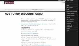 
							         NUS TOTUM discount card — Birkbeck, University of London								  
							    