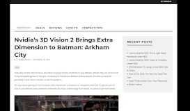 
							         Nvidia's 3D Vision 2 Brings Extra Dimension to Batman: Arkham City								  
							    