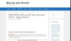 
							         NYKS MTS, DYC & ACT Recruitment 2019 - Apply ... - Bharat Job Portal								  
							    