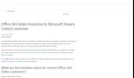 
							         Office 365 Video transition to Microsoft Stream overview | Microsoft Docs								  
							    