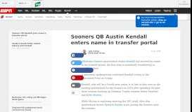 
							         Oklahoma Sooners QB Austin Kendall enters name in transfer portal								  
							    