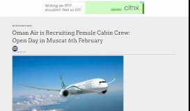 
							         Oman Air is Recruiting Female Cabin Crew: Open Day in Muscat 6th ...								  
							    