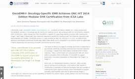
							         OncoEMR® Oncology-Specific EMR Achieves ONC HIT 2014 Edition ...								  
							    