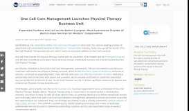 
							         One Call Care Management Launches Physical Therapy Business Unit								  
							    