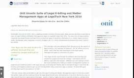 
							         Onit Unveils Suite of Legal E-billing and Matter Management ...								  
							    