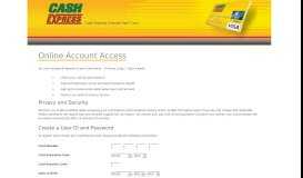 
							         Online Account Access - Cash Express Prepaid Visa® Card								  
							    