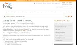 
							         Online Patient Health Summary | Hoag Patient & Visitor Info								  
							    