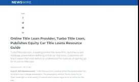 
							         Online Title Loan Provider, Turbo Title Loan, Publishes Equity ...								  
							    