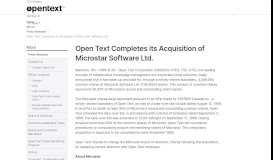 
							         Open Text Completes its Acquisition of Microstar Software Ltd.								  
							    