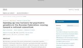 
							         Opening up new horizons for psychiatric genetics in the Russian ...								  
							    