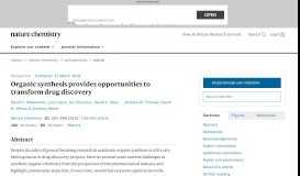 
							         Organic synthesis provides opportunities to transform drug discovery ...								  
							    