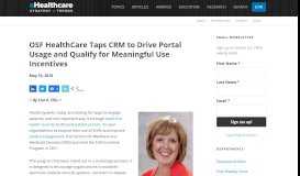 
							         OSF HealthCare Taps CRM to Drive Portal Usage and Qualify for ...								  
							    