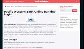 
							         Pacific Western Bank Online Banking Login | Sign In Page								  
							    