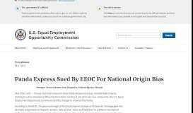 
							         Panda Express Sued By EEOC For National Origin Bias								  
							    