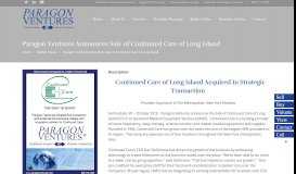 
							         Paragon Ventures Announces Sale of Continued Care of Long Island ...								  
							    