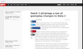 
							         Patch 7.20 brings ton of gameplay changes to Dota 2 - ESPN.com								  
							    