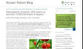 
							         Patentability of plants: EPO reacts to decision T1063/18 Board of ...								  
							    