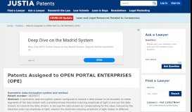 
							         Patents Assigned to OPEN PORTAL ENTERPRISES (OPE) - Justia ...								  
							    