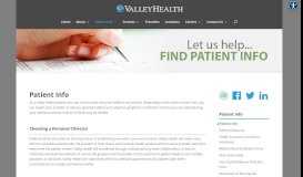 
							         Patient Info - Valley Health Systems - Quality Healthcare in Your ...								  
							    