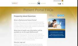 
							         Patient Portal FAQs - Memorial Network								  
							    
