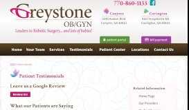 
							         Patient Testimonials - Greystone OB/Gyn								  
							    