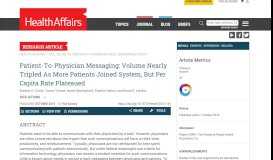 
							         Patient-To-Physician Messaging: Volume Nearly Tripled As More ...								  
							    