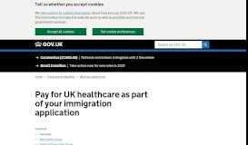 
							         Pay for UK healthcare as part of your immigration application - GOV.UK								  
							    