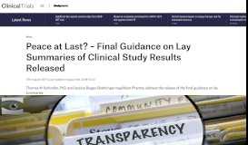 
							         Peace at Last? – Final Guidance on Lay ... - Clinical Trials Arena								  
							    