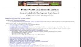 
							         Pennsylvania Vital Records Indexes - Birth, Marriage & Death Records								  
							    