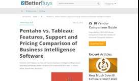 
							         Pentaho vs. Tableau: Features, Support and Pricing Comparison of ...								  
							    