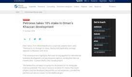 
							         Petronas takes 10% stake in Oman's Khazzan development | Wood ...								  
							    
