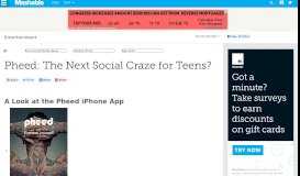 
							         Pheed: The Next Social Craze for Teens? - Mashable								  
							    