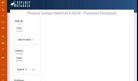 
							         Phoenix Contact WebVisit 6.40.00 - Password Disclosure								  
							    