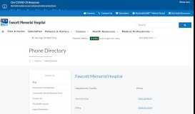 
							         Phone Directory | Fawcett Memorial Hospital								  
							    