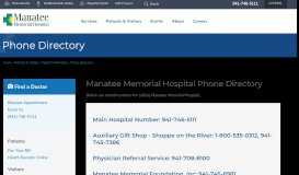 
							         Phone Directory | Manatee Memorial Hospital								  
							    