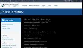 
							         Phone Directory | Northern Nevada Medical Center Reno–Sparks								  
							    