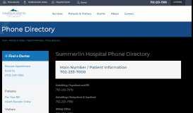 
							         Phone Directory | Summerlin Hospital								  
							    