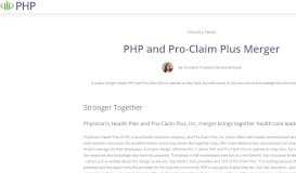 
							         PHP and Pro-Claim Plus Merger | Physicians Health Plan								  
							    