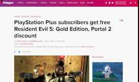 
							         PlayStation Plus subscribers get free Resident Evil 5: Gold Edition ...								  
							    