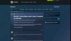 
							         Portal 2 Linux Beta won't start; Crashes on startup - Steam Community								  
							    