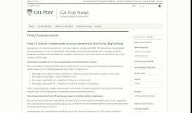 
							         Portal Announcements - Cal Poly News - Cal Poly, San Luis Obispo								  
							    