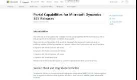 
							         Portal Capabilities for Microsoft Dynamics 365 Releases								  
							    