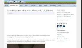 
							         Portal Texture and Resource Pack Download for Minecraft 1.6.2/1.6.4								  
							    